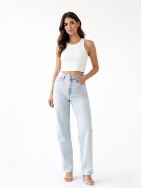 Hollister Ultra High Rise Dad Jeans Light Wash Straight Leg Vintage Stretch W25